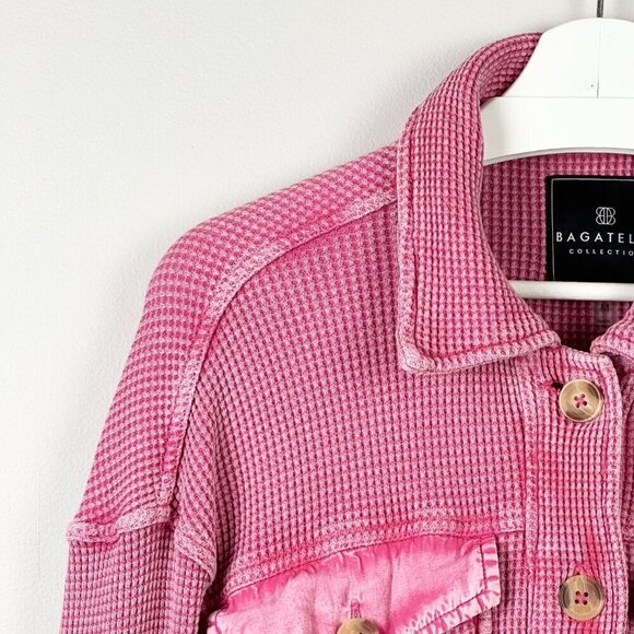 Bagatelle Collection Waffle Knit Shacket Washed Pink - Picture 3 of 10